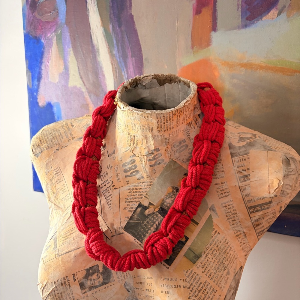 Elegant Red Braided Necklace